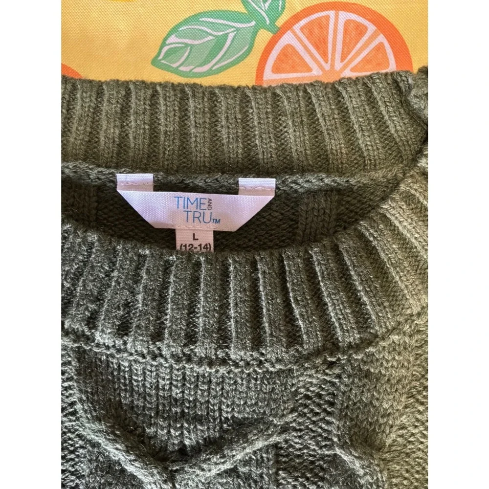 Cottagecore Womens Time and Tru Cable‎ Knit Sweater L Olive Green